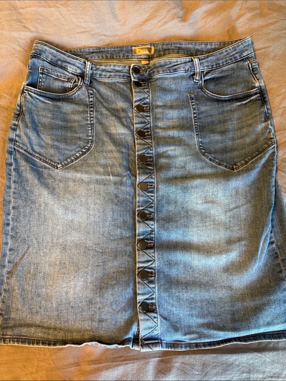 Kut from the Kloth Midi Rose Button-Front Denim / Jean Skirt in Light Blue